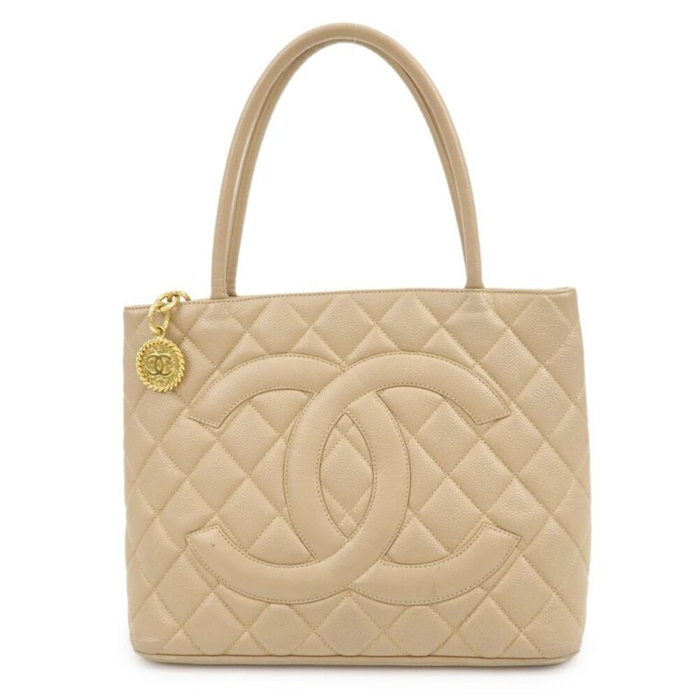 Chanel Medallion Quilted Lambskin Beige Leather Tote Bag Bag